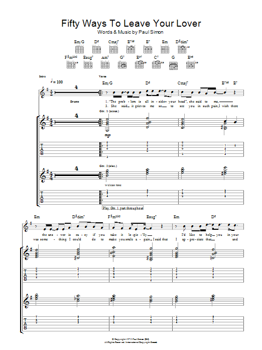 Fifty Ways To Leave Your Lover (Guitar Tab) von Paul Simon