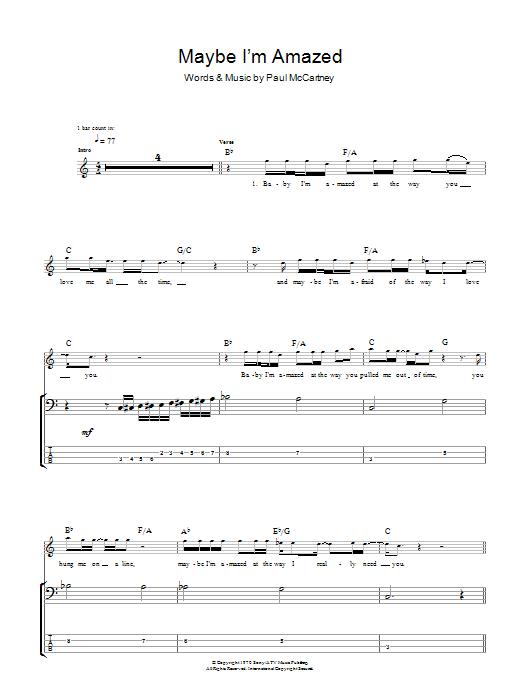 Maybe I'm Amazed (Bass Guitar Tab) von Paul McCartney