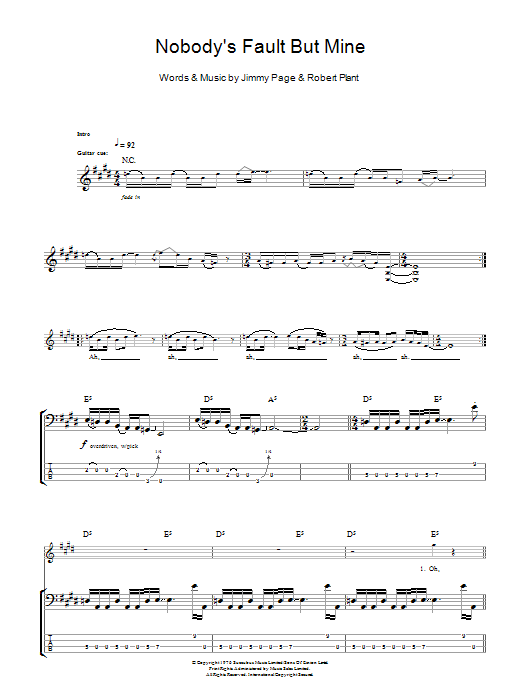 Nobody's Fault But Mine (Bass Guitar Tab) von Led Zeppelin