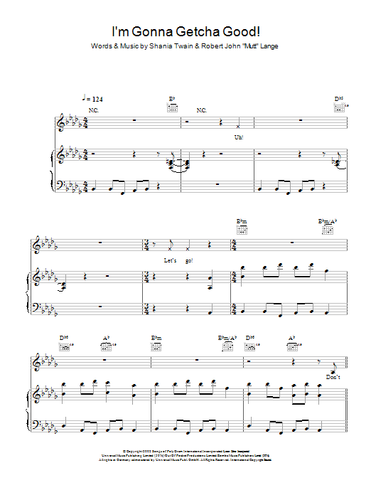 I'm Gonna Getcha Good! (Piano & Vocal) von Shania Twain
