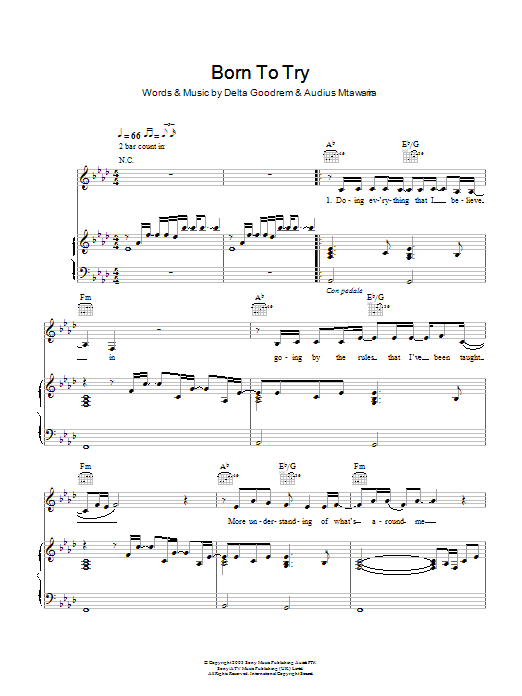 Born To Try (Piano, Vocal & Guitar Chords) von Delta Goodrem