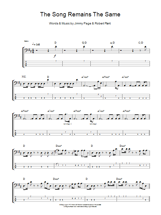 The Song Remains The Same (Bass Guitar Tab) von Led Zeppelin