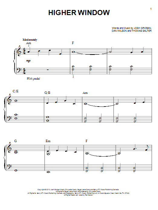 Higher Window (Easy Piano) von Josh Groban