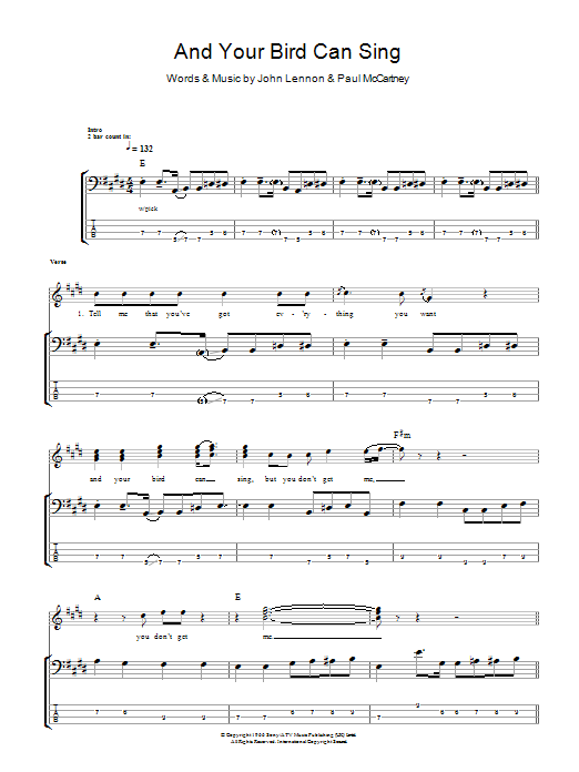 And Your Bird Can Sing (Bass Guitar Tab) von The Beatles