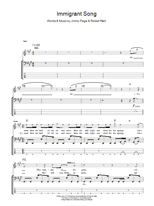 Immigrant Song (Bass Guitar Tab) von Led Zeppelin