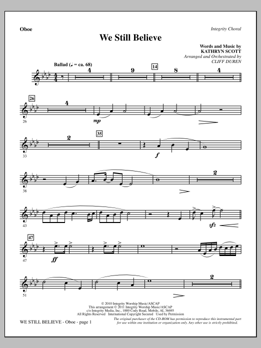 We Still Believe - Oboe (Choir Instrumental Pak) von Cliff Duren