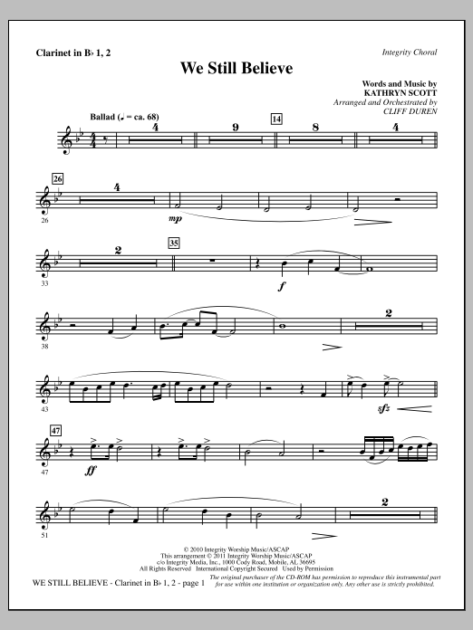 We Still Believe - Clarinet 1 & 2 (Choir Instrumental Pak) von Cliff Duren
