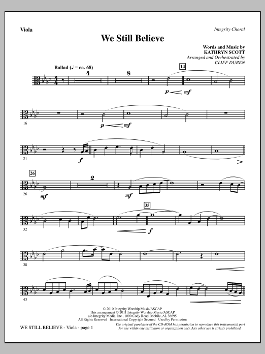 We Still Believe - Viola (Choir Instrumental Pak) von Cliff Duren