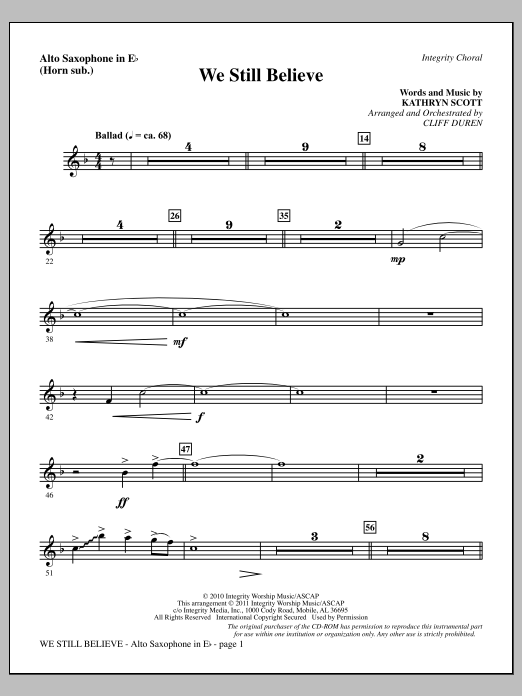 We Still Believe - Alto Sax (sub. Horn) (Choir Instrumental Pak) von Cliff Duren