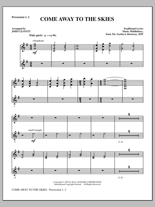 Come Away To The Skies - Percussion 1 & 2 (Choir Instrumental Pak) von John Leavitt