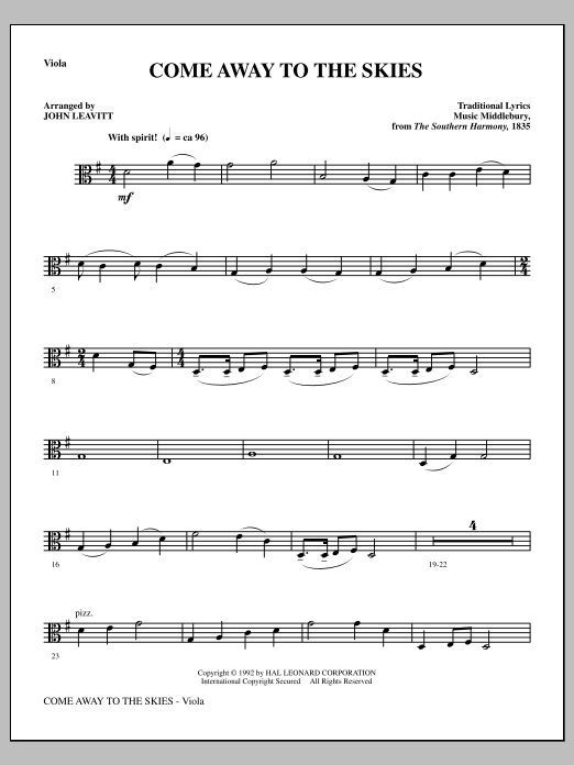 Come Away To The Skies - Viola (Choir Instrumental Pak) von John Leavitt