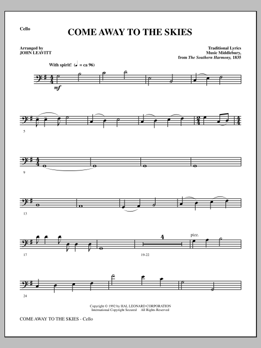 Come Away To The Skies - Cello (Choir Instrumental Pak) von John Leavitt