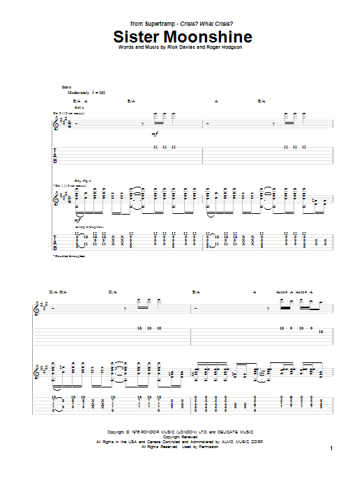 Sister Moonshine (Guitar Tab) von Supertramp