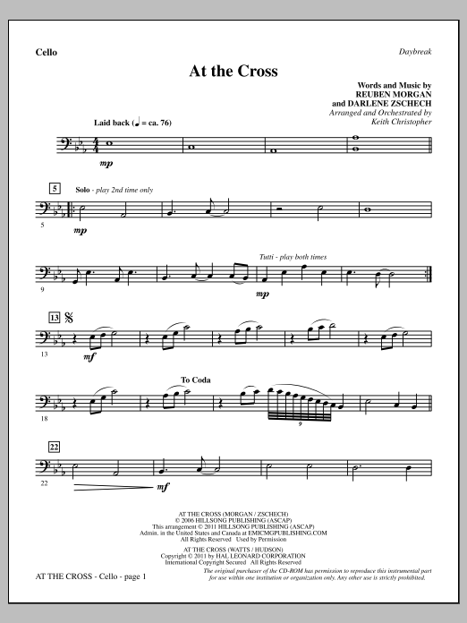 At The Cross - Cello (Choir Instrumental Pak) von Keith Christopher