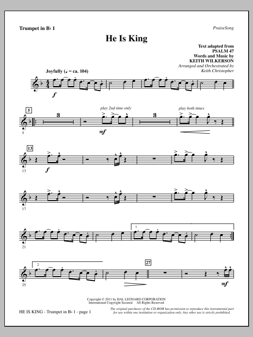 He Is King - Bb Trumpet 1 (Choir Instrumental Pak) von Keith Wilkerson