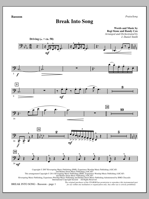 Break Into Song - Bassoon (Choir Instrumental Pak) von J. Daniel Smith