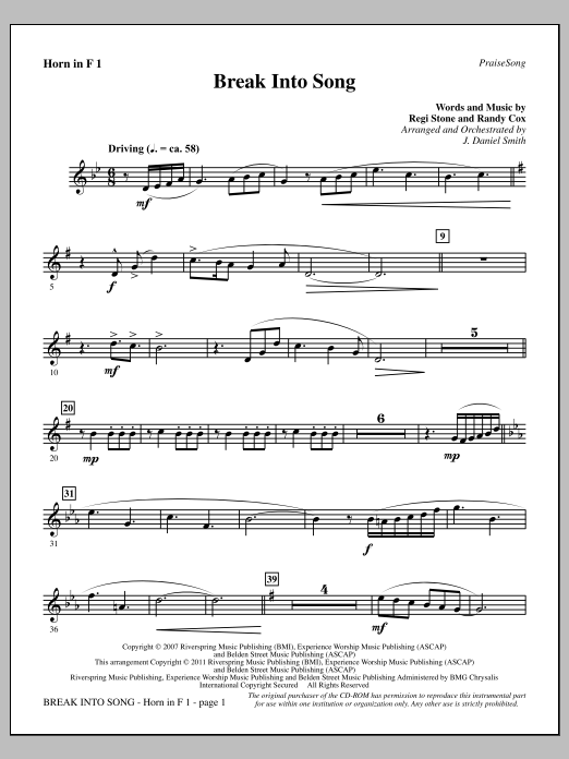 Break Into Song - F Horn 1 (Choir Instrumental Pak) von J. Daniel Smith