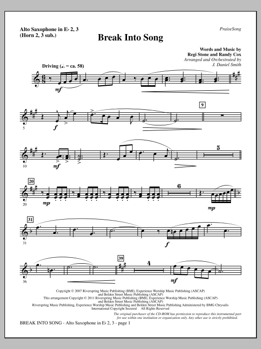 Break Into Song - Alto Sax 2-3 (sub. Horn 2-3) (Choir Instrumental Pak) von J. Daniel Smith