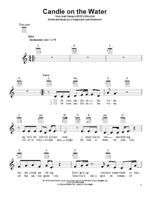 Candle On The Water (from Pete's Dragon) (Ukulele) von Helen Reddy