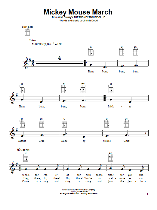 Mickey Mouse March (from The Mickey Mouse Club) (Ukulele) von Jimmie Dodd