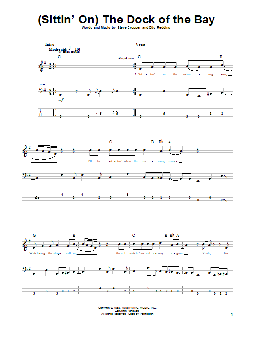 (Sittin' On) The Dock Of The Bay (Bass Guitar Tab) von Otis Redding