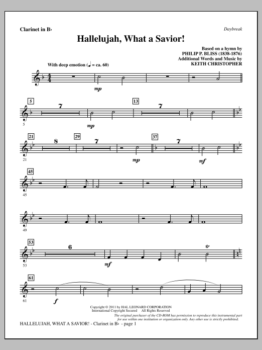 Hallelujah, What A Savior! - Bb Clarinet (Choir Instrumental Pak) von Keith Christopher