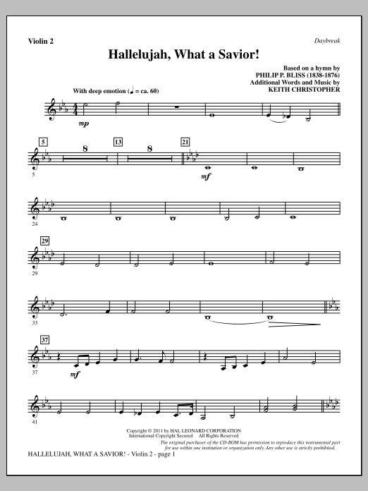 Hallelujah, What A Savior! - Violin 2 (Choir Instrumental Pak) von Keith Christopher