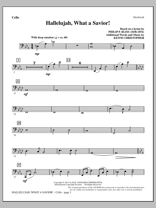 Hallelujah, What A Savior! - Cello (Choir Instrumental Pak) von Keith Christopher