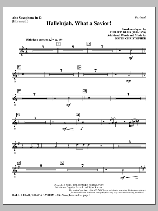 Hallelujah, What A Savior! - Alto Sax (sub. Horn) (Choir Instrumental Pak) von Keith Christopher