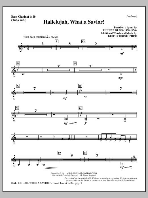 Hallelujah, What A Savior! - Bass Clarinet (sub. Tuba) (Choir Instrumental Pak) von Keith Christopher