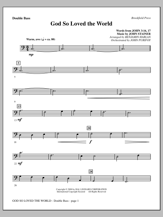 God So Loved The World Chamber Orchestra - Double Bass (Choir Instrumental Pak) von Benjamin Harlan