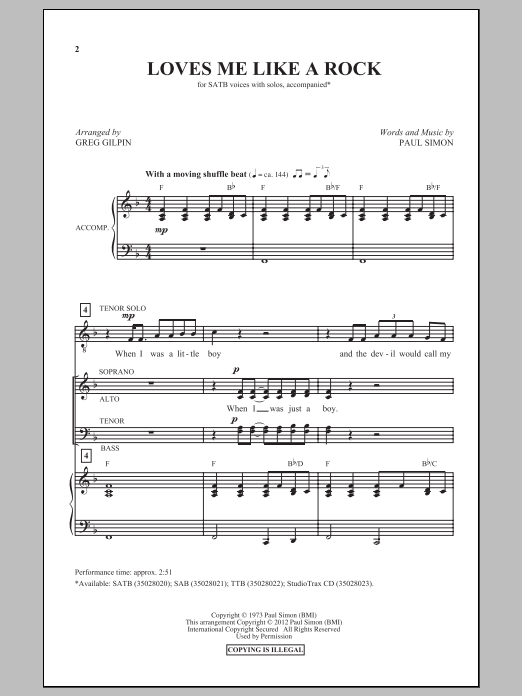 Loves Me Like A Rock (arr. Greg Gilpin) (SATB Choir) von Paul Simon