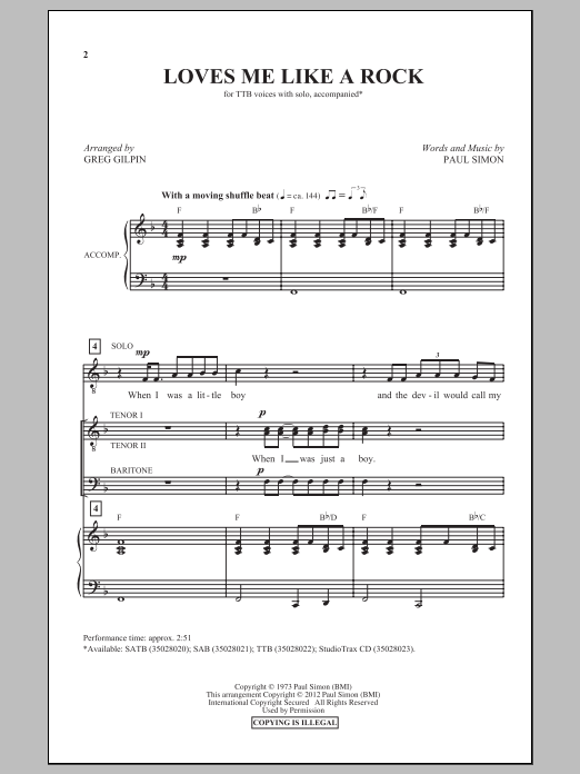 Loves Me Like A Rock (arr. Greg Gilpin) (TTBB Choir) von Paul Simon