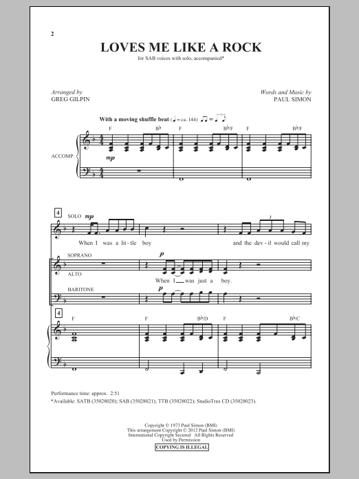 Loves Me Like A Rock (arr. Greg Gilpin) (SAB Choir) von Paul Simon