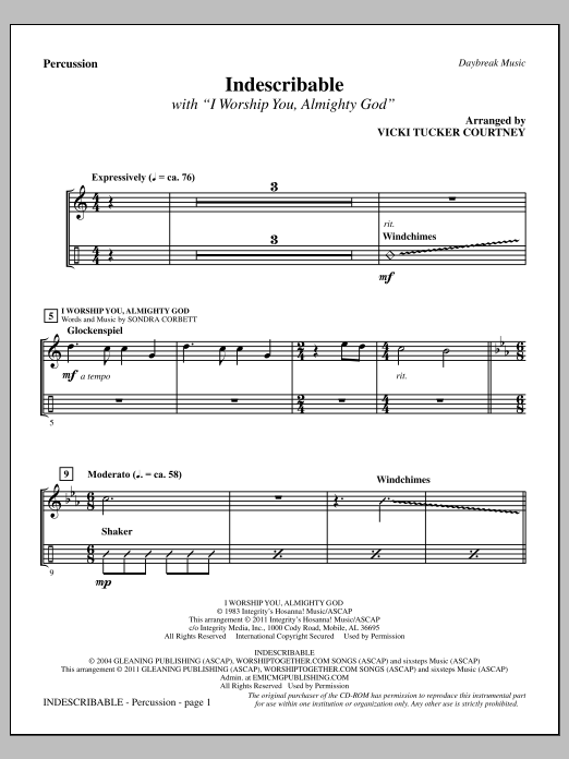 Indescribable - Percussion (Choir Instrumental Pak) von Vicki Tucker Courtney