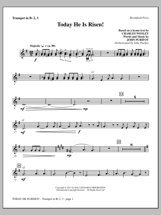 Today He Is Risen! - Bb Trumpet 2,3 (Choir Instrumental Pak) von John Purifoy
