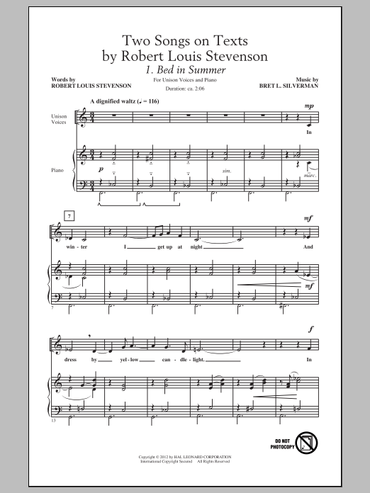 Two Songs On Texts By Robert Louis Stevenson (Unison Choir) von Bret L. Silverman