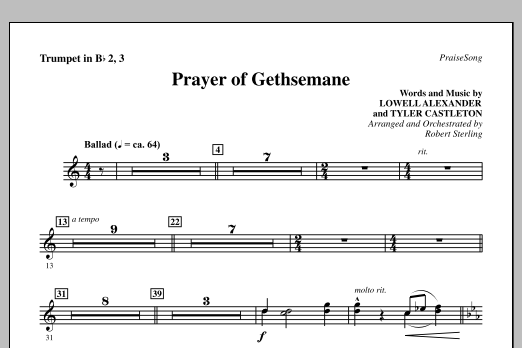 Prayer Of Gethsemane - Bb Trumpet 2,3 (Choir Instrumental Pak) von Robert Sterling