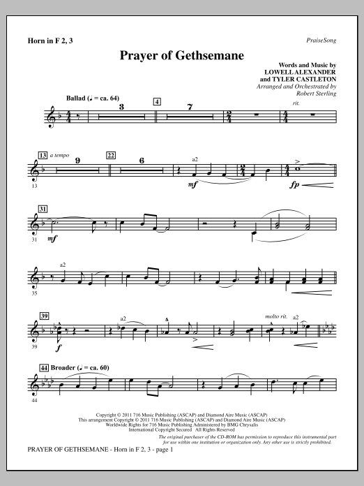 Prayer Of Gethsemane - F Horn 2,3 (Choir Instrumental Pak) von Robert Sterling