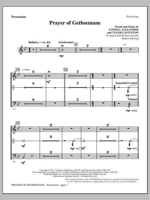 Prayer Of Gethsemane - Percussion (Choir Instrumental Pak) von Robert Sterling