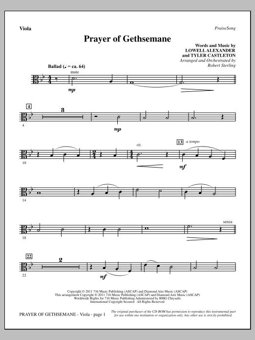 Prayer Of Gethsemane - Viola (Choir Instrumental Pak) von Robert Sterling