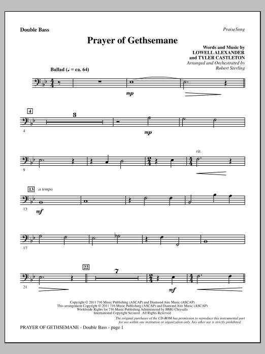 Prayer Of Gethsemane - Double Bass (Choir Instrumental Pak) von Robert Sterling