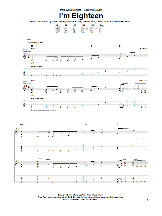 I'm Eighteen (Guitar Tab) von Alice Cooper