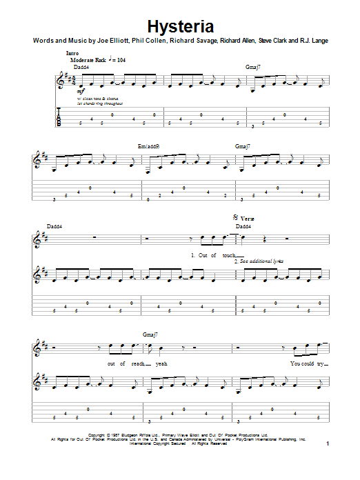 Hysteria (Guitar Tab (Single Guitar)) von Def Leppard