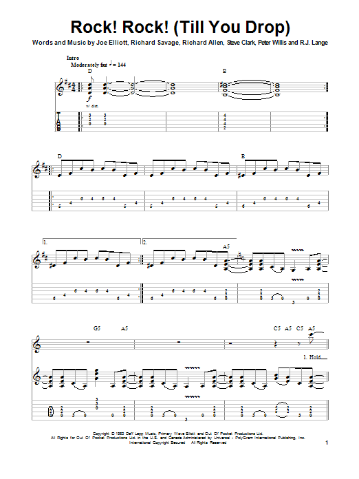 Rock! Rock! (Till You Drop) (Guitar Tab (Single Guitar)) von Def Leppard