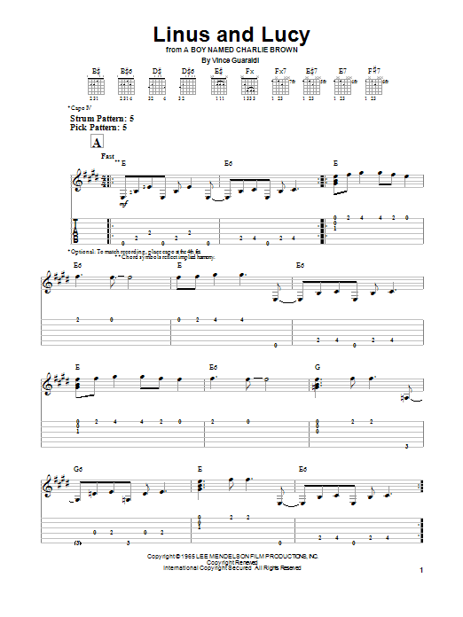 Linus And Lucy (Easy Guitar Tab) von Vince Guaraldi