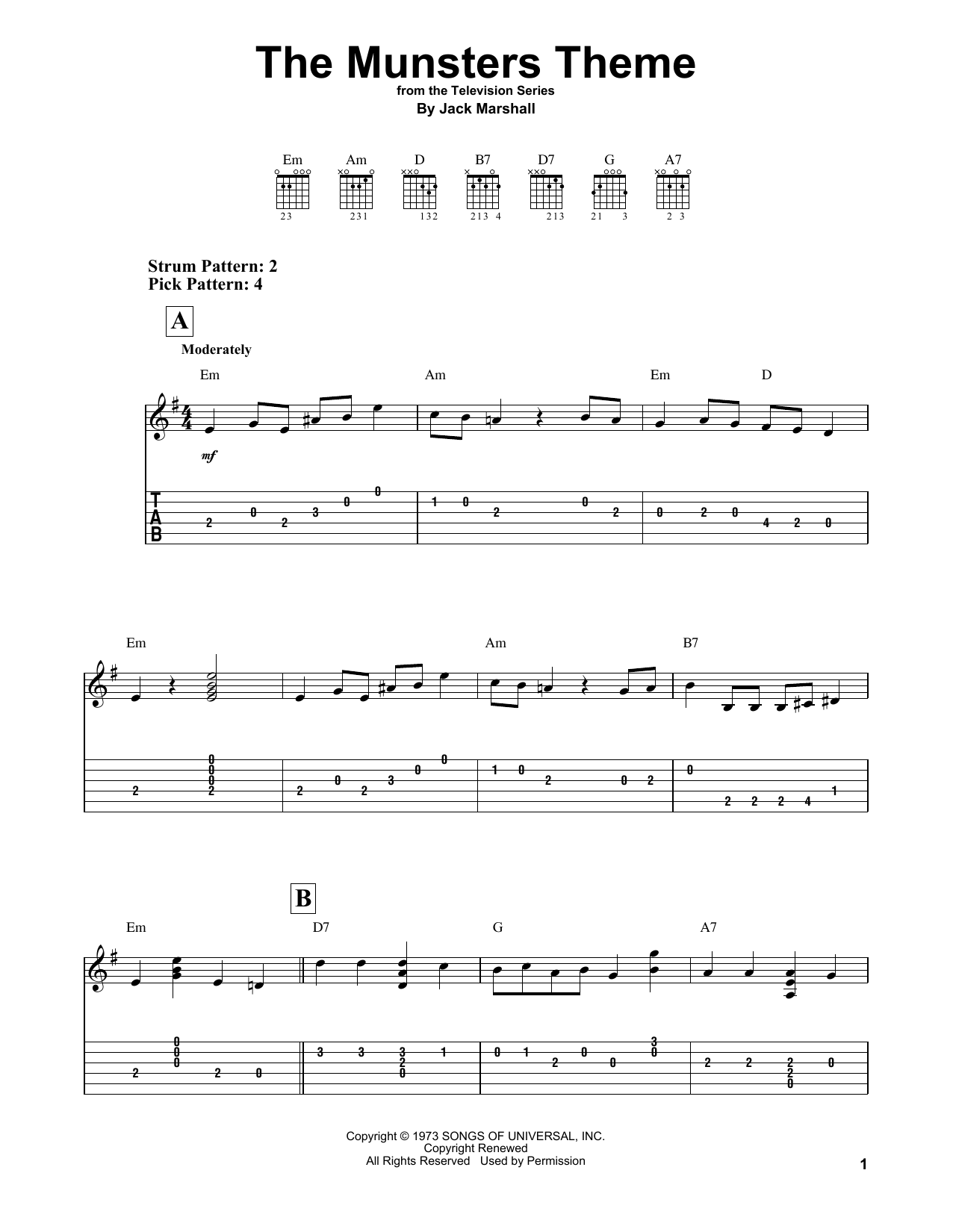 The Munsters Theme (Easy Guitar Tab) von Jack Marshall