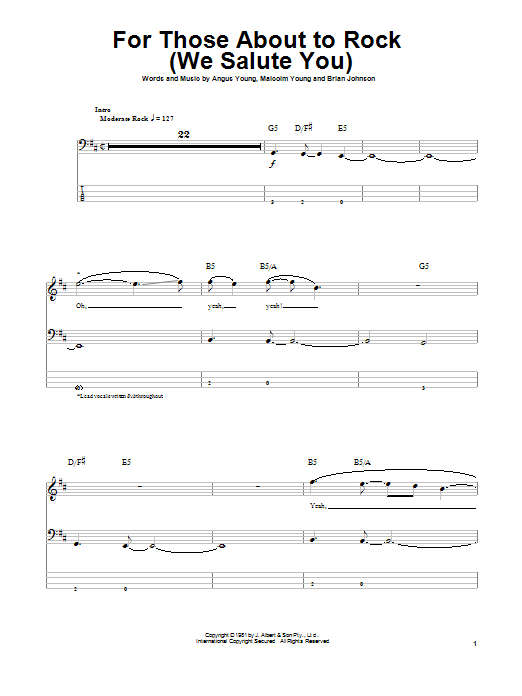 For Those About To Rock (We Salute You) (Bass Guitar Tab) von AC/DC