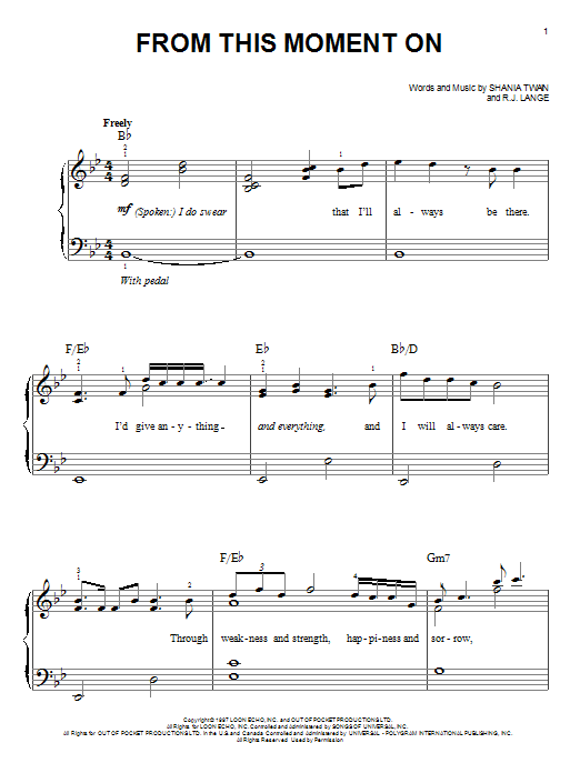 From This Moment On (Easy Piano) von Shania Twain