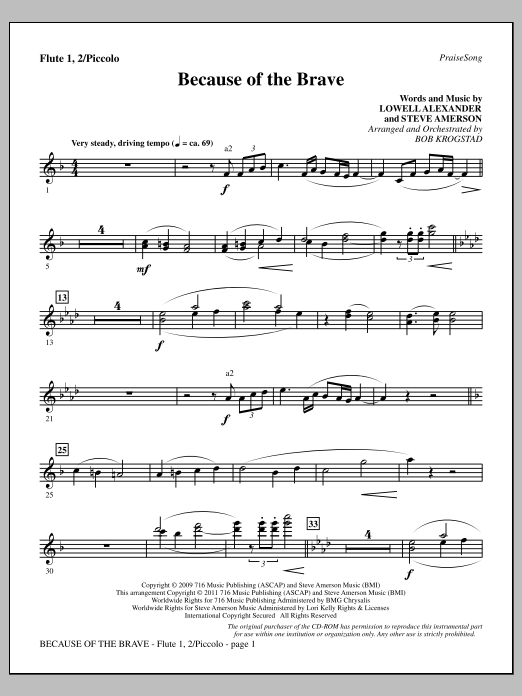 Because Of The Brave - Flute 1,2/Piccolo (Choir Instrumental Pak) von Bob Krogstad